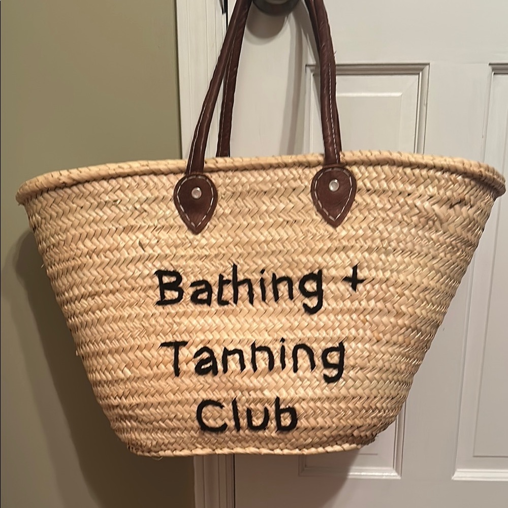 Woven Tote Bag with Brown Handles